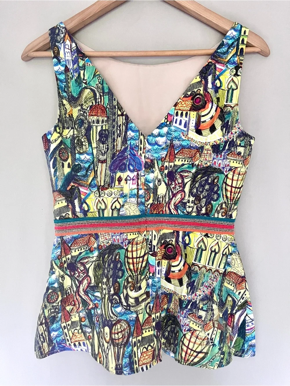 Weston by Anthropologie Peplum Tank Artistic Mediterranean Print XS - Picture 3 of 10